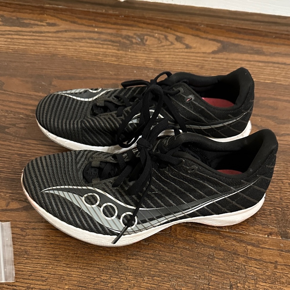 Saucony Black, white and grey track spikes